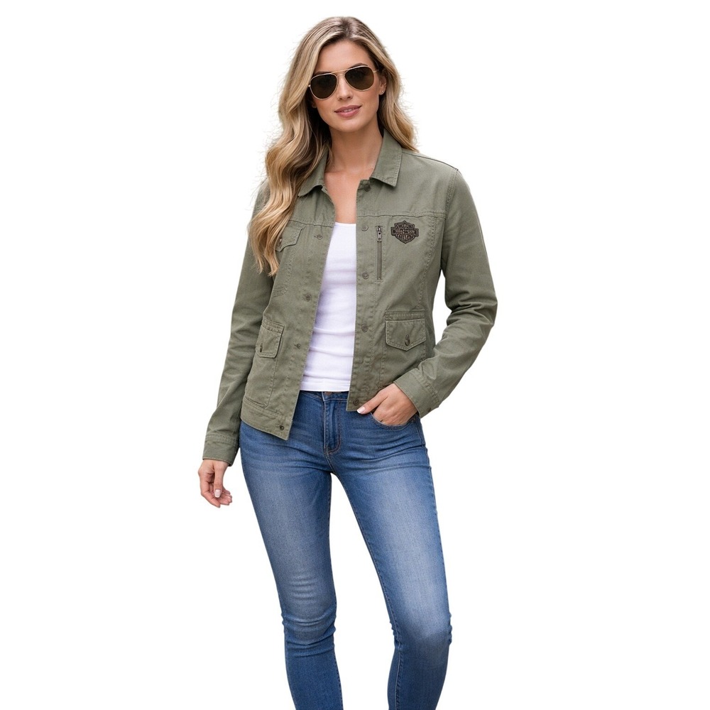 Harley-Davidson Women's Small Olive Green Utility Twill Jacket Embroidered Logo